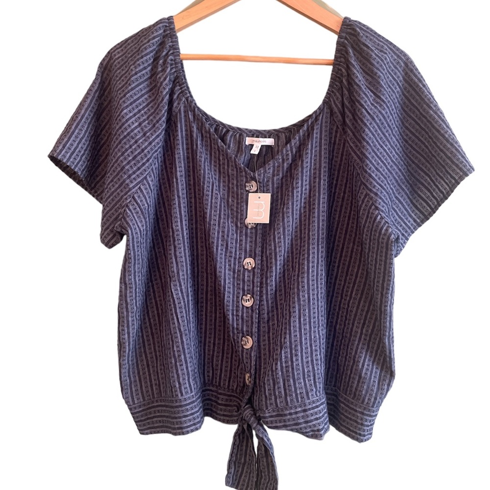 Maurices Blue Short Sleeve Tie-Front Top